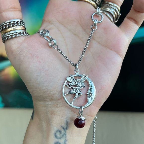 Set ! Fairy moon red garnet gemstones beads necklace + matching earrings boho - Picture 9 of 10